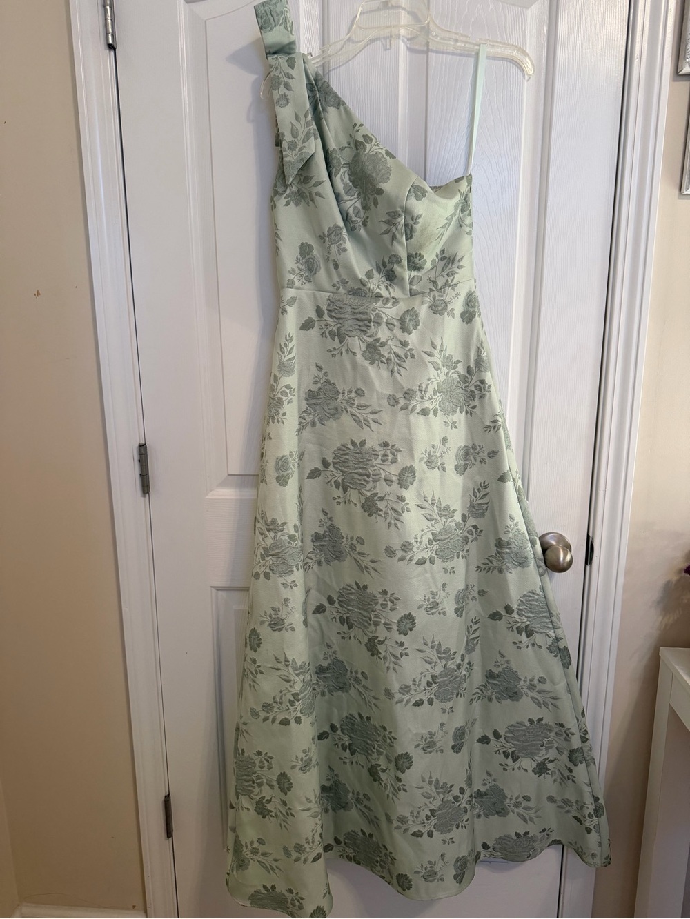 Revelry One-Shoulder Mint Green Floral Gown